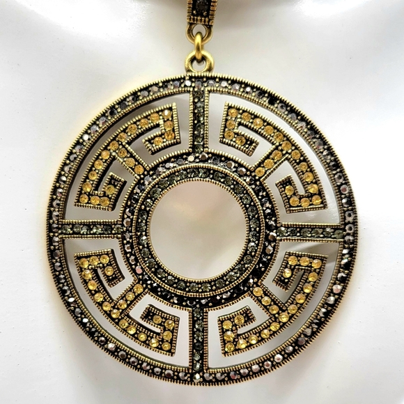 Heidi Daus Greek Key Medallion Enhancer Pendant on Multicolor Pearl Necklace - Picture 8 of 12